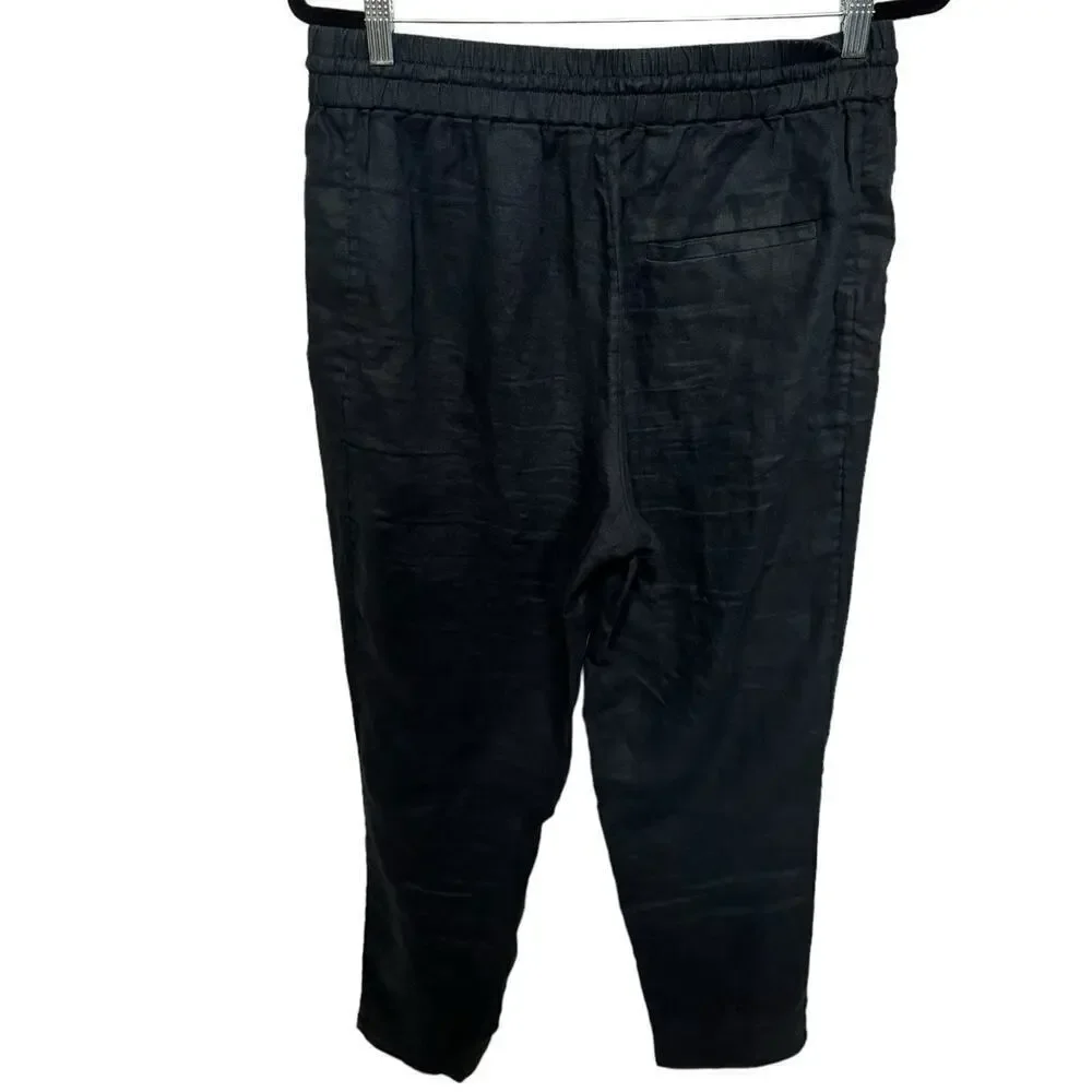 Cos Linen Pants Cuffed Drawstring Loose Fit Ankle In Washed Out Black Size 8
